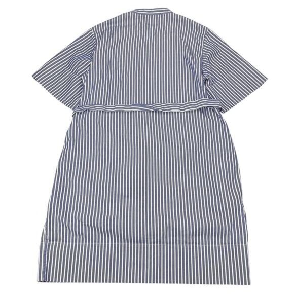 EVERLANE Cotton Collarless Belted Shirt Dress Size Small Blue White - Picture 5 of 5